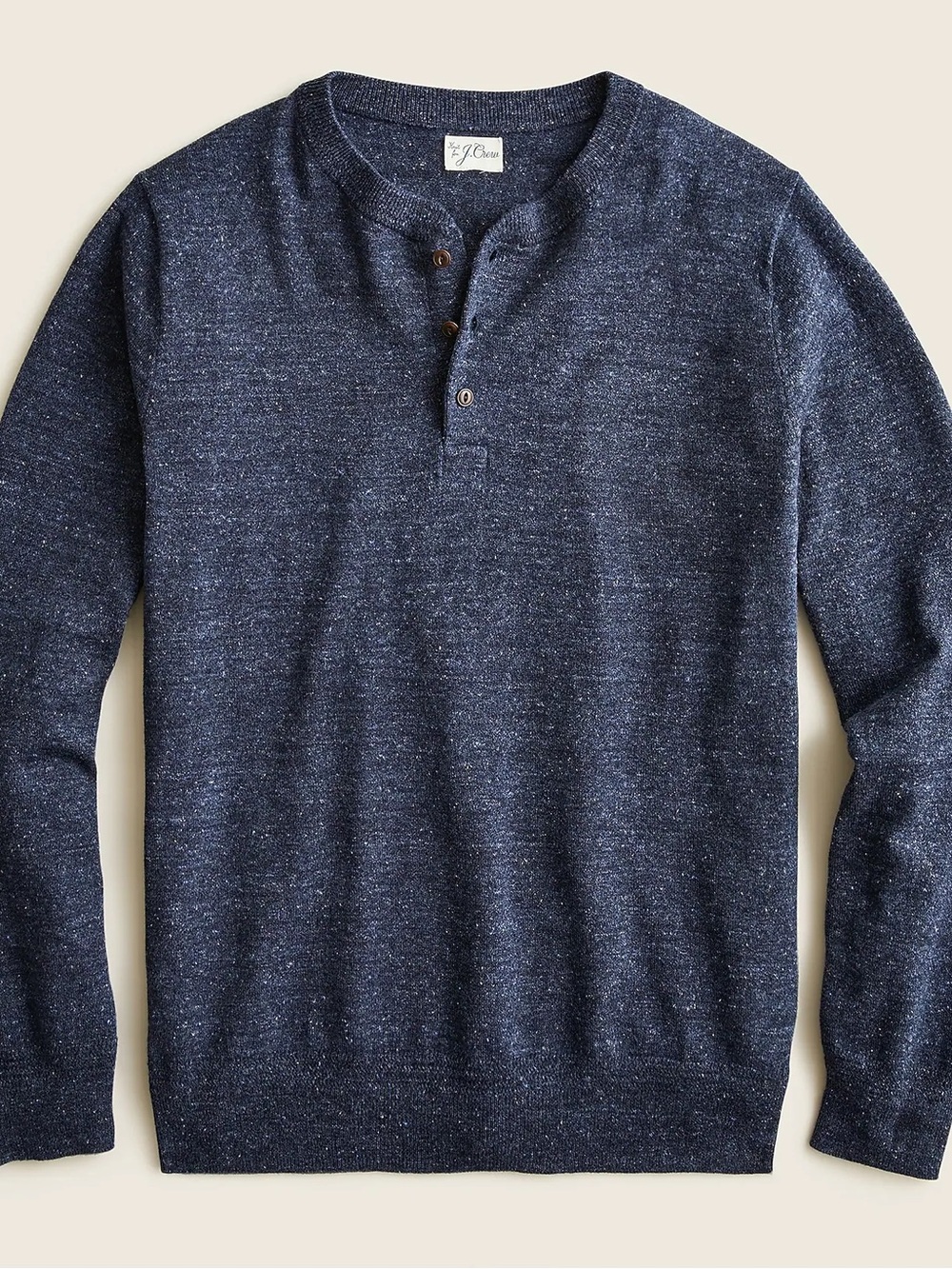 J.Crew Cotton Silk Donegal Tweed Blue Henley Sweater Fall Cabincore Men’s Size L